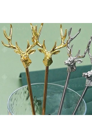 Vkemall 20 Cm Uzun Saplı 304 Paslanmaz Çelik Kafa Blender Kaşığı - Siyah Renkli Geyik Desenli Diğer