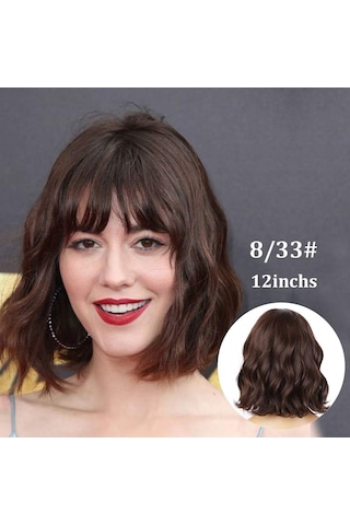 Kadınlar İçin Kahverengi Perçemli Peruk, Kıvırcık Ve Dalgalı Bob Peruk Çok Renkli