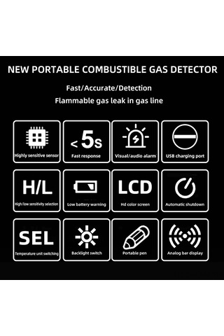 Kosona Endüstriyel Yakıcı Gaz Tespit Cihazı - Sıcaklık Ölçüm, Ses/ışık/titreşim Alarmı, Lcd Ekran, 3.7v Li-pil İle El Tipi Algılayıcı
