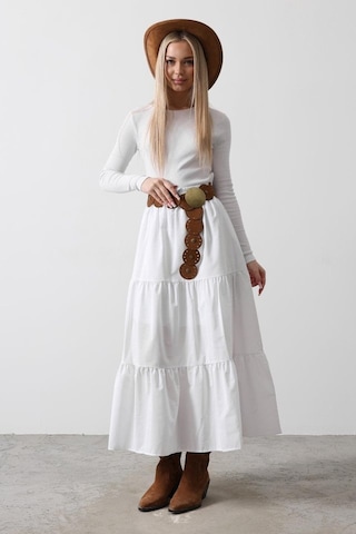 Pamuklu Beli Lastikli Etek - Beyaz Beyaz