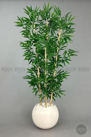 Biçiçek Yapay Bambu Ağacı 160 Cm Beyaz Küre Saksıda