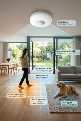 Hikvision Ds-pdcl12-eg2-we Ax Pro Kablosuz 360 Tavan Tipi Pır Dedektörü
