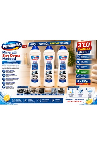 Powermax Mineralli Sıvı Ovma Maddesi 750 Gr X3 Set Çok Amaçlı Yüzey Temizleyici