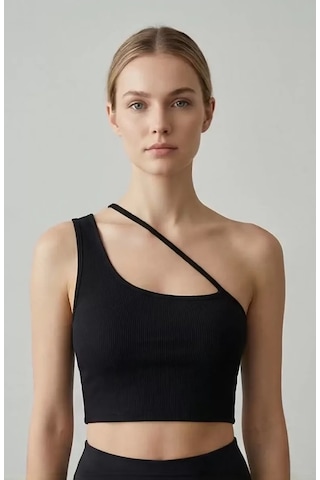LUXSTOREE Kadın Siyah Tek Omuzlu Çapraz Askılı Crop Top Büstiyer Modern Ve Şık Tasarım Çok Renkli