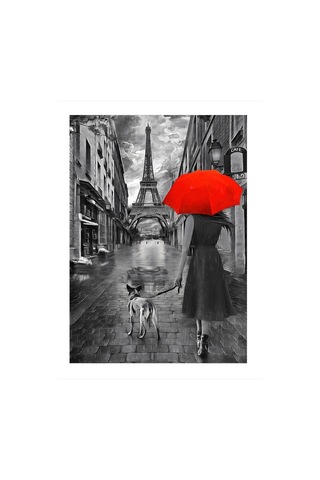 Eyfel Kulesine Giden Kadın Ve Köpeği Dekoratif Mdf Tablo 35cm X50cm