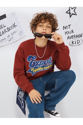 Deno Kids Denokids Erkek Çocuk Oversize Bordo Sweatshirt Kolej Okul Tarzı 6-11 Yaş Çok Renkli