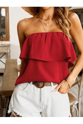 Meridefashion Omuzlardan Açık Lastikli Fırfırlı Dubai Bluz 87282 S/m - Siyah Çok Renkli