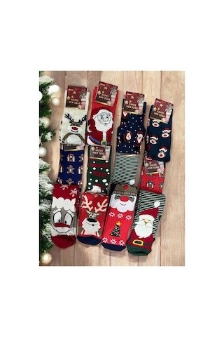 Bmt Bebek 12'li Yılbaşı Temalı Unisex Pamuklu Çorap Seti - One Size Standart Beden Çok Renkli