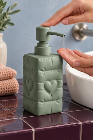 Rosıe Adaçayı Yeşili Renk Kalp Dokulu Kare Seramik Sıvı Sabunluk 350 Ml Karışık