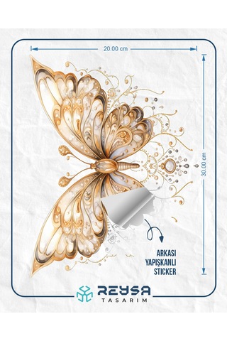Altın Dantel Desenli Kelebek Duvar Stickerı Renkli