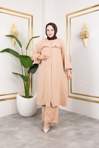 Ayrobin Kumaş İnci Detaylı Takım / T112 - Vizon Vizon