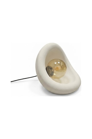 Modern Beton Dokulu Abajur Organik Oval Gece Lambası Masaüstü Komodin Lambası 25 Cm Beyaz