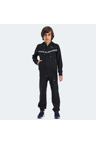 Slazenger NOON Çocuk Fermuarlı Kapüşonlu Cepli Siyah / Siyah Eşofman Takımı
