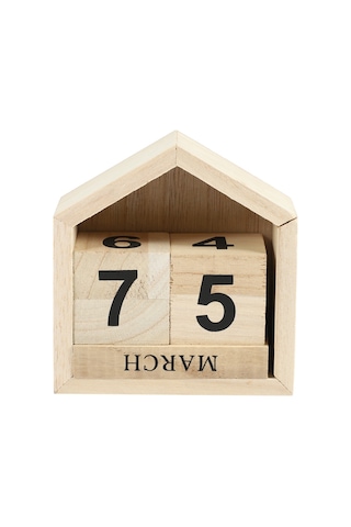 Retro Tasarım Ev Şekli Sürekli Takvim Ahşap Blok - Orijinal Ahşap Rengi