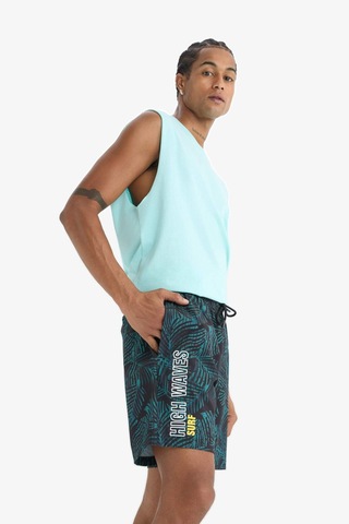 Defacto Defactofit Regular Fit Baskılı Esnek Dokulu Kısa Boy Sporcu Deniz Şortu A4185ax25hsbk81 Siyah