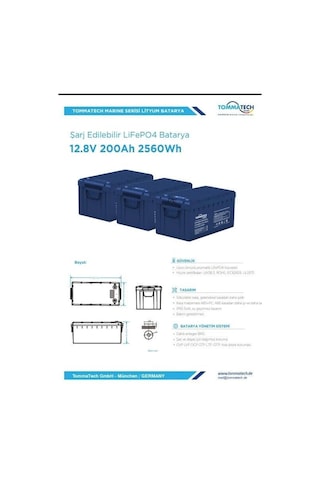 Tommatech Marine 12.8v 200ah Lifepo4 Abs+pc Kasa Lityum Batarya