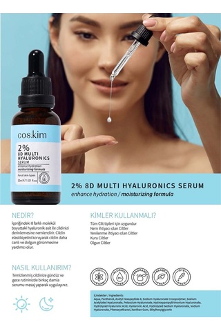 8 Çeşit Hyaluronik Içeren Nemlendirici Cilt Bakım Serumu 2% 8d Multi Hyaluronics Serum 30 Ml