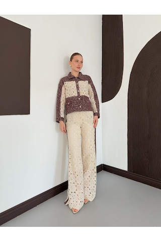 Verymoda Dantel Detatlı Kot Ceket F1758 Ham Kahve
