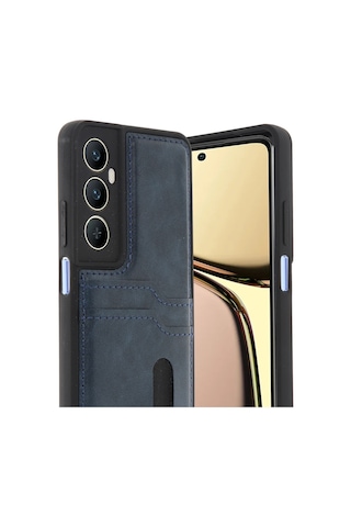 Uryport Realme C65 Sara Kartvizitli Deri Kılıf - Lacivert