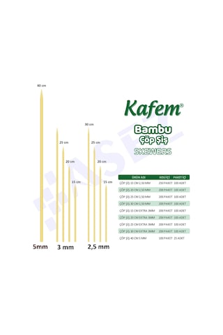 Kafem Bambu Çöp Şiş 15 cm 3 mm 100 Lü X 10 Paket