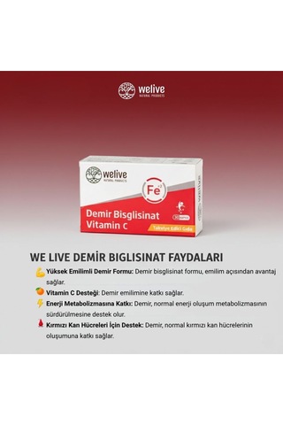 Demir Bisglisinat + Vitamin C Takviye Edici Gıda 30 Kapsül