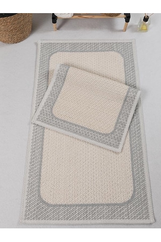 My Evilla Naturel Pamuklu Kilim Yıkanabilir Banyo Paspası Seti 2'li Klozet Takımı 60x100-50x60cm 7034 Genel