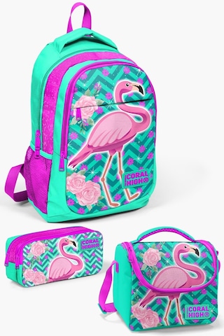 Coral High Kids Su Yeşili Pembe Simli Flamingo Desenli 3 Lü Okul Çanta Seti Set0114382
