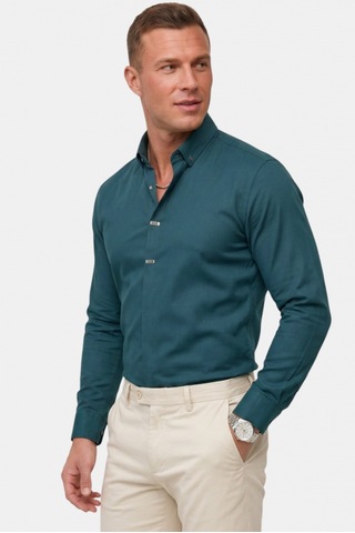 Deep Sea Deepsea Yeşil Slim Fit Likralı Kolay Ütülenebilir Gizli Düğmeli Erkek Gömlek 2602614
