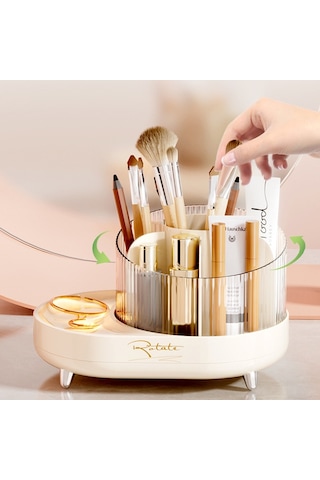 Cbtx 8374 Masaüstü Makyaj Fırçası Varil Kalemlik Kozmetik Dönebilen Saklama Kutusu