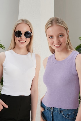 Catspy Kadın Halter Yaka 2'li Crop Bluz Atlet Beyaz - Lila