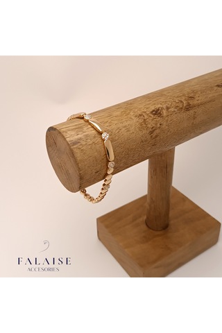 Taşlı Oval Tasarım Bileklik Altın