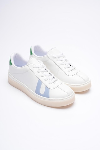 Mubiano Kadın Hakiki Deri Beyaz Mavi Yeşil Spor Ayakkabı Sneakers Casper Beyaz
