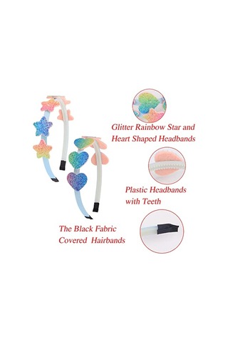 Xıma Glitter Heart Girls Saç Bantları Gökkuşağı Yıldız Hariband Çocuklar Kızlar İçin Saç Aksesuarları 8'li Diğer