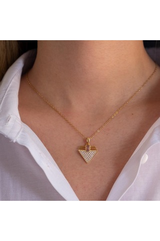 Çelik Kolye, Altın Kaplama Üçgen Kadın Kolye K-127 Altın