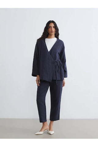 Lc Waikiki Lacivert Kruvaze Yaka Kadın Müslin Kimono