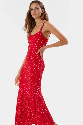 Ersefa Bodycon Maxi Elbise Nefes Alan Polyester Elastan Kumaş Casual Sti Kırmızı