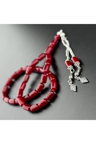 Vişne Renk Osmanlı Usulü Sıkma Kehribar Tesbih Vişne