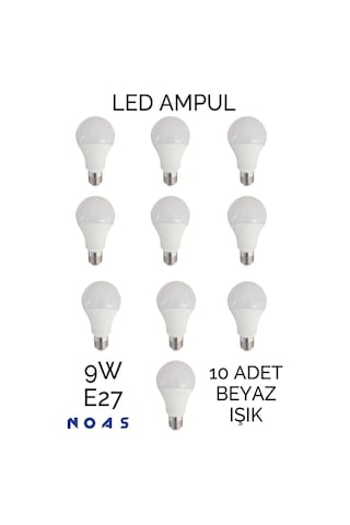 10 Adet 9 Watt E27 Duylu Led Ampul - Beyaz Işık- 10'lu Paket