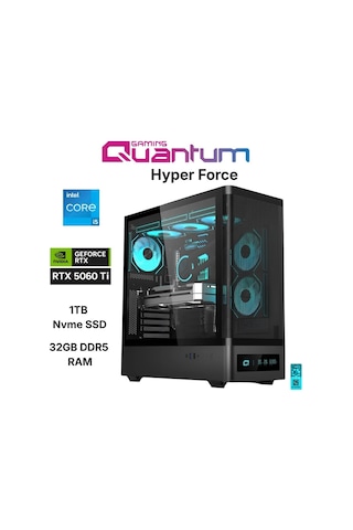 Quantum Gaming Hyper FORCE i5-14400F 32 GB 1 TB NVMe SSD 16 GB RTX5060Ti Masaüstü Oyun Bilgisayarı
