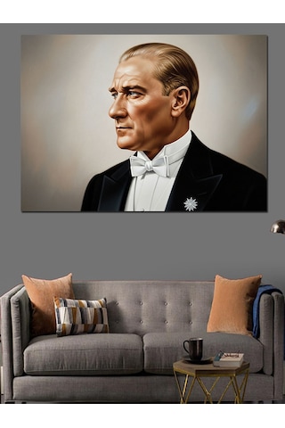 Atatürk Yan Profil Portresi Dekoratif Kanvas - Mdf Ahşap Tablo
