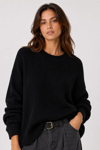 Vadon 1039 Kadın Salaş Yumuşak Dokulu Oversize Basic Triko Kazak Siyah