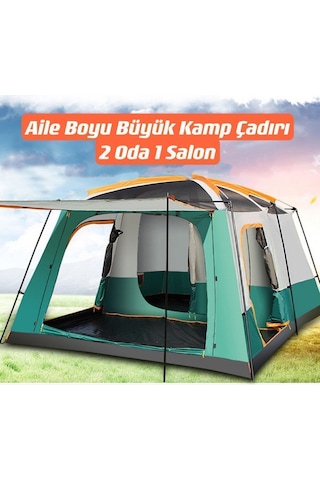 Aile Boyu Büyük Kamp Çadırı 2 Oda 1 Salon 420 305 200 Cm Yeşil