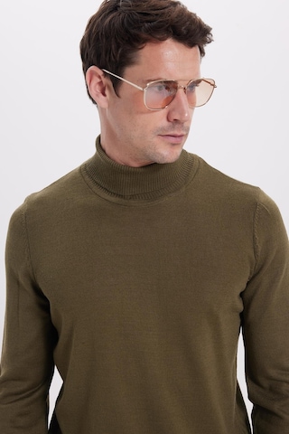Tudors Erkek Slim Fit Tam Boğazlı Yaka Düz Yün Haki Triko Kazak-39414 Haki