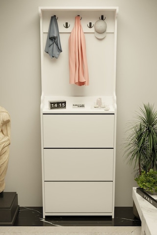 Modus Vestiyer Düşer Kapak Ayakkabılık 3 Raflı Beyaz Beyaz