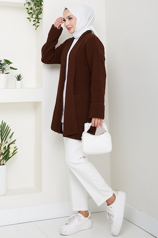 Enfil Şal Yaka Triko Hırka 1598 - Acı Kahve Acı Kahverengi