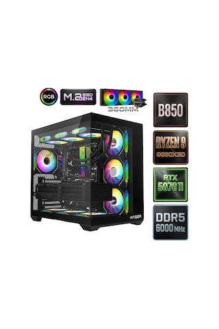 Xaser Diamond X7 R9-9950X3D 32 GB 1 TB M.2 NVME SSD 16 GB RTX5070TI Free Dos Masaüstü Oyuncu Bilgisayarı
