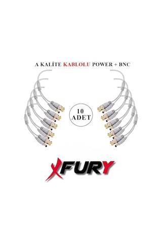 Fury 10 Adet A Kalite Kablolu Hazır Bnc + Dc Power Jack Kablolu Y Tipi Konnektör