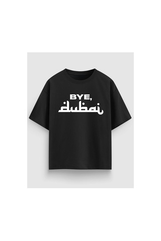 Yolo Street Unisex Oversize Siyah Tişört Bye Dubai Baskılı, 250 Gsm %100 Pamuk, Minimal Streetwear Siyah1