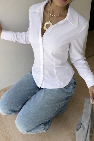 Kadın Premium Gömlek Slim Fit Uzun Kollu Şık Ofis Günlük Kombin Basic Klasik Gömlek Beyaz