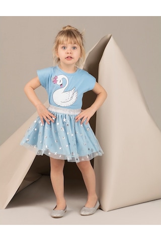 Denokids Mushi Yıldız Kuğu Tüllü Elbise Mavi